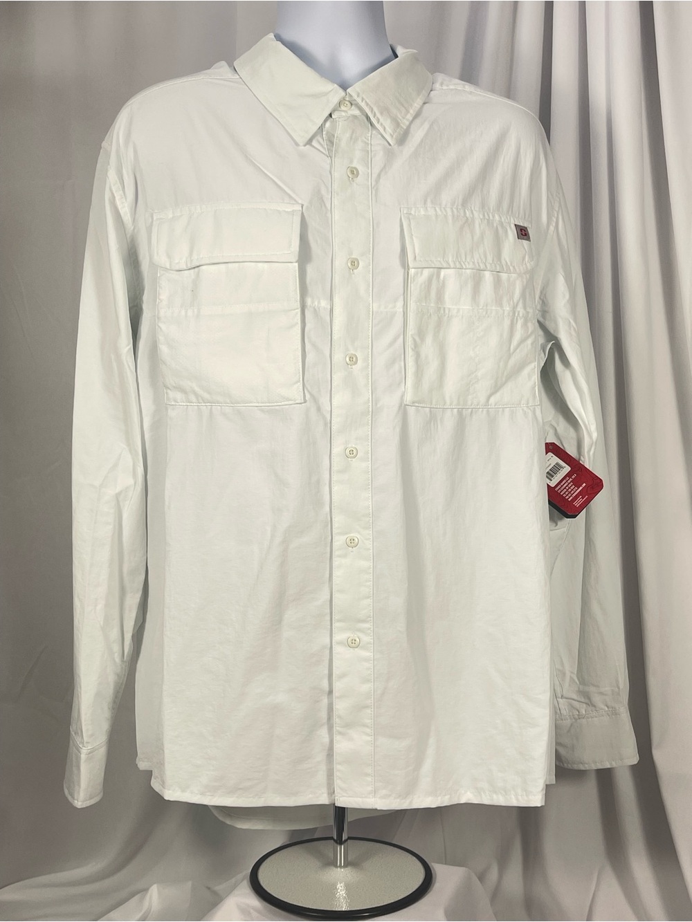 Men's White Long-Sleeve Utility Button-Down Fishing Shirt. NWT XL Outdoors